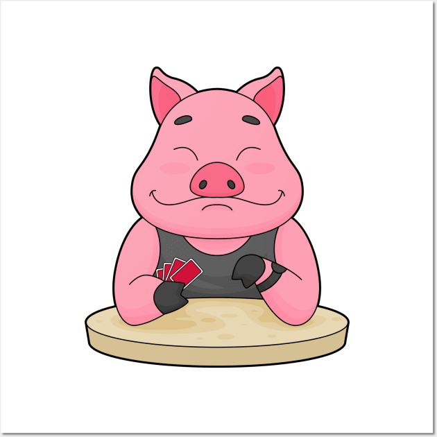 Pig at Poker with Poker cards Wall Art by Markus Schnabel